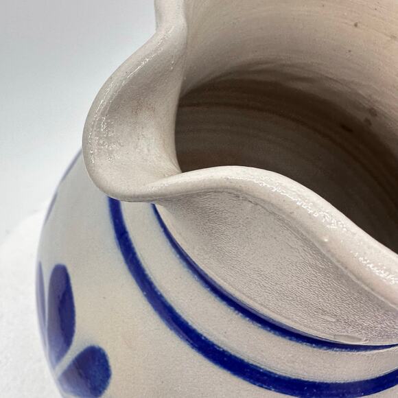 Vtg Handarbeit Salt Glaze German Water Jug Pitcher Art Pottery Gray Blue Cottage - Picture 9 of 13